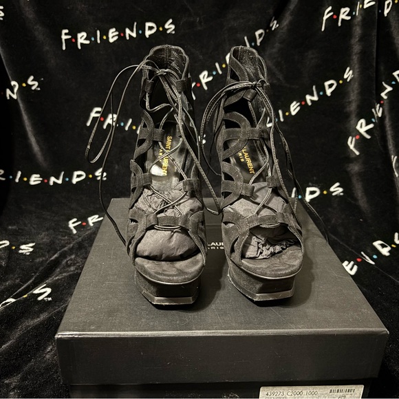 Saint Laurent Black KID Scamosciato Lace-Up Platform Heels - Picture 5 of 12